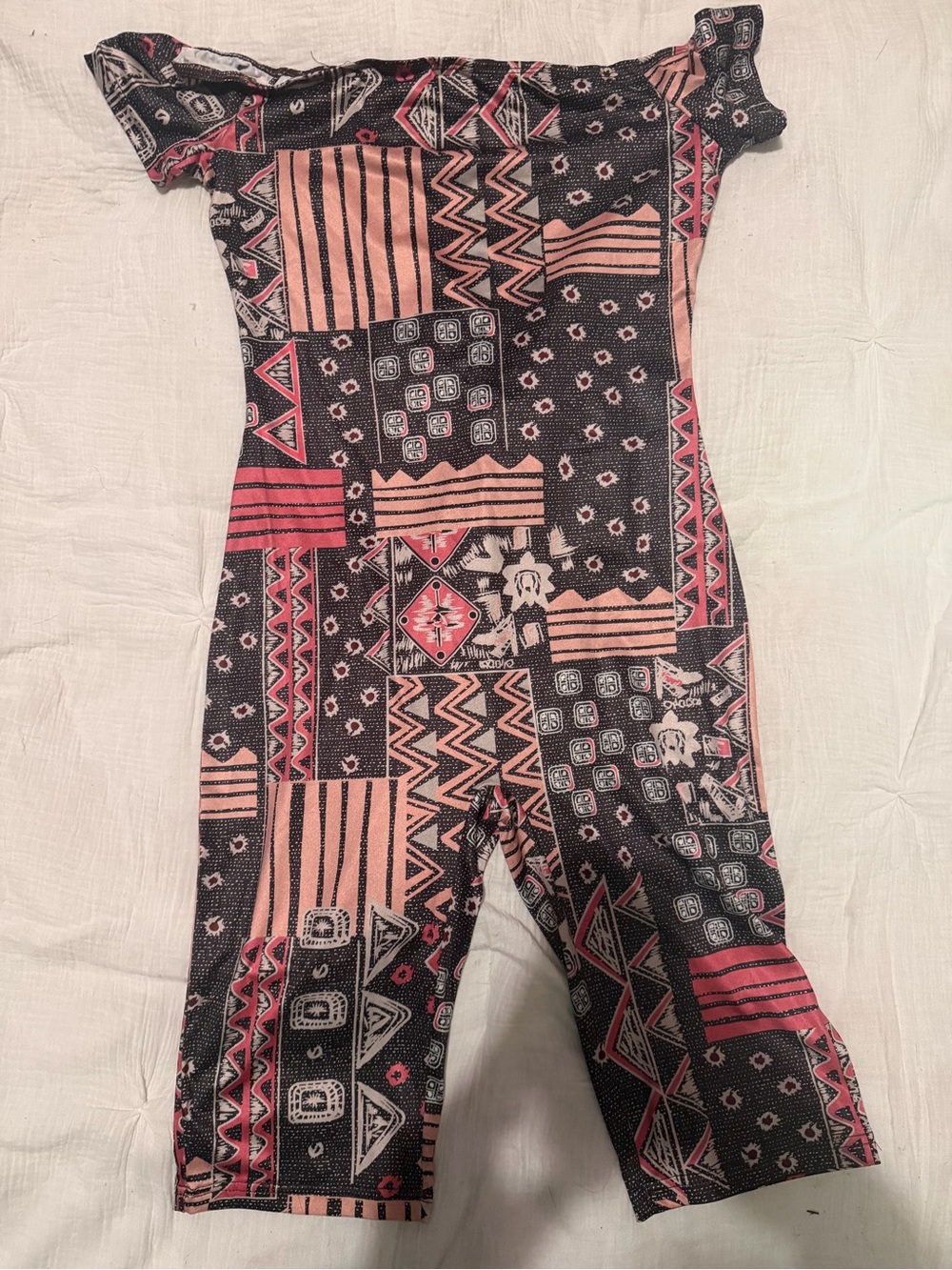 Women One-Piece Romper in Black and Peach Tribal Print